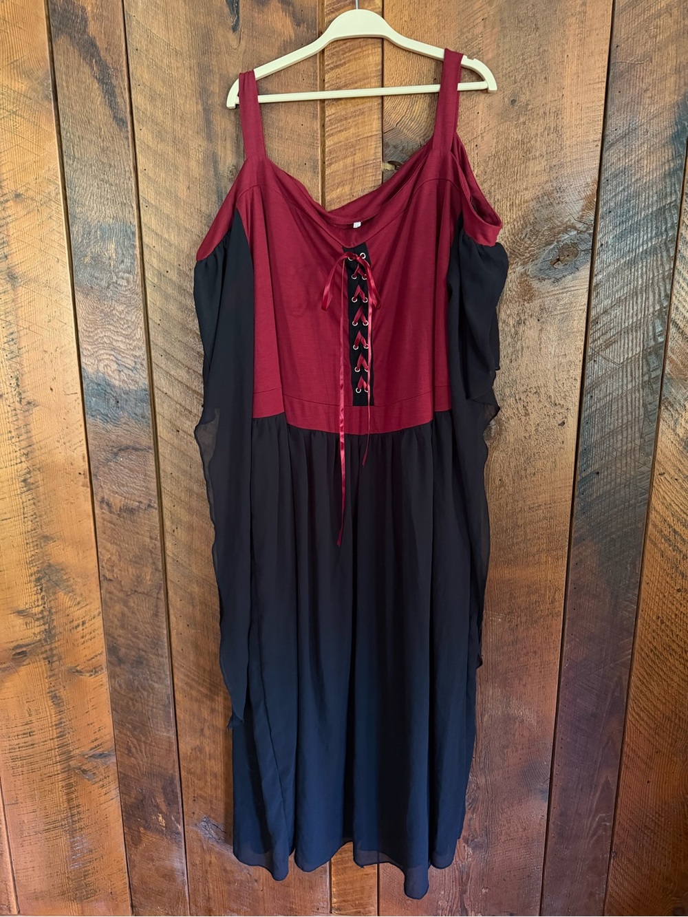 Whimsigoth Renaissance Faire Goth Corset Lace Up Cold Shoulder Bell Sleeve Dress